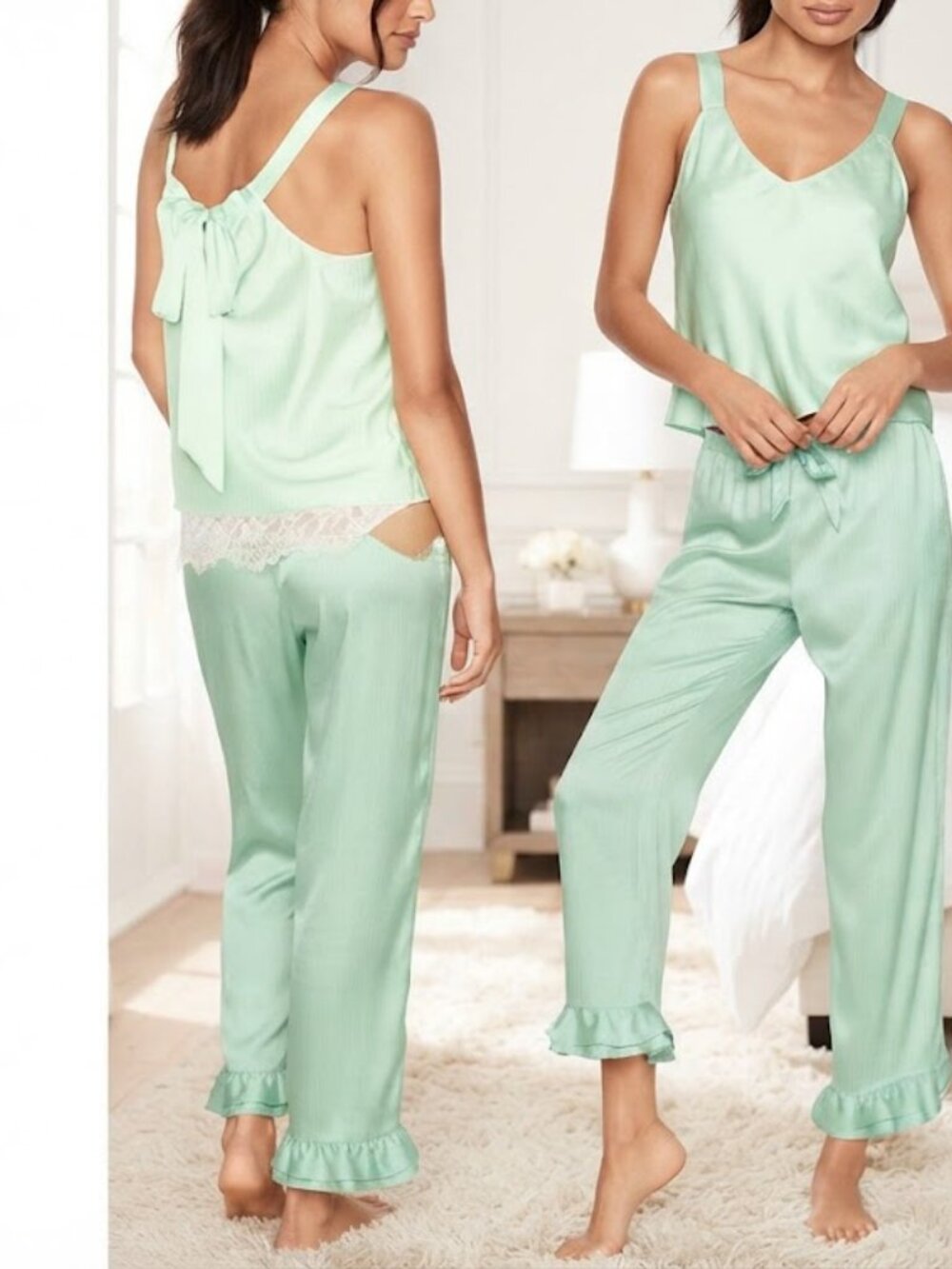 VS‎ Ruffle Satin Pant-Medium  Bow Back Top-L,arge